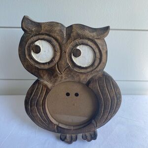 Adorable Hand Carved Rustic Cabincore Wooden Owl Picture Frame Woodland Creature